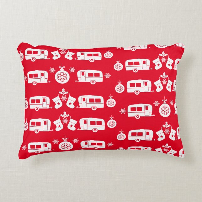 Caravan Lycklig jul Camping Prydnadskudde (Framsidan)