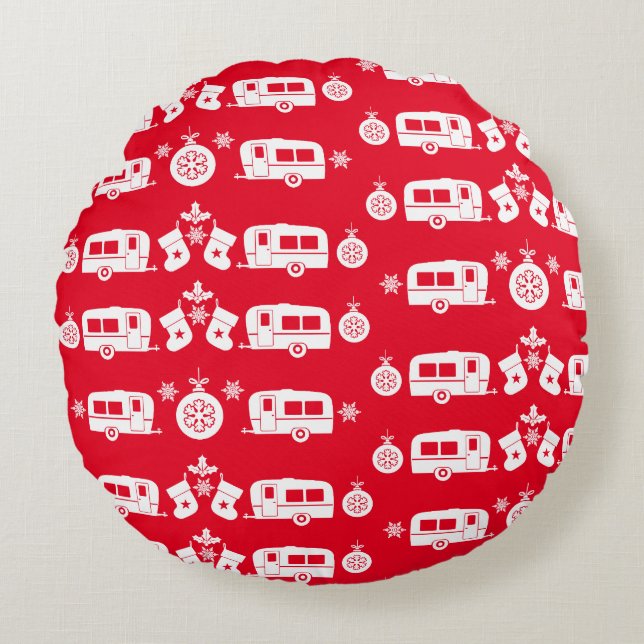 Caravan Lycklig jul Camping Rund Kudde (Framsidan)