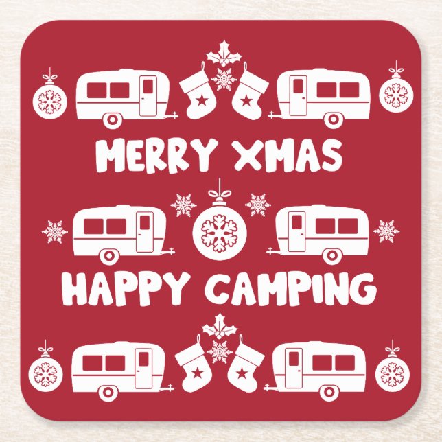 Caravan Lycklig jul Camping Underlägg Papper Kvadrat (Framsidan)