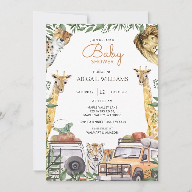 Caravan Vild Safari Animals Baby Shower Inbjudningar (Framsida)