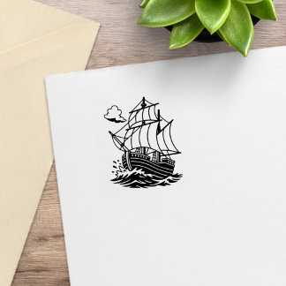 Caravel Wooden Sailing Ship Stormy Sea 1x1 Stämpel