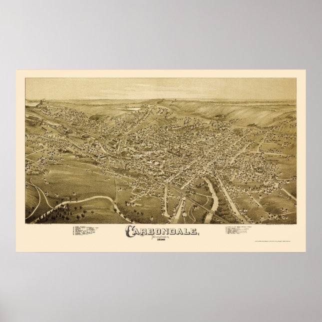 Carbondale, PA Panoramic Karta - 1890 Poster (Framsidan)
