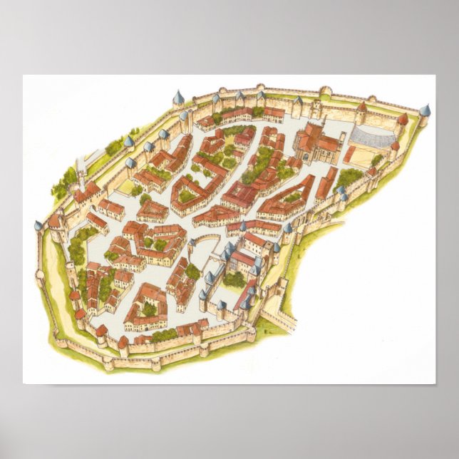 Carcassonne Frankrike. Flygvy Poster (Framsidan)