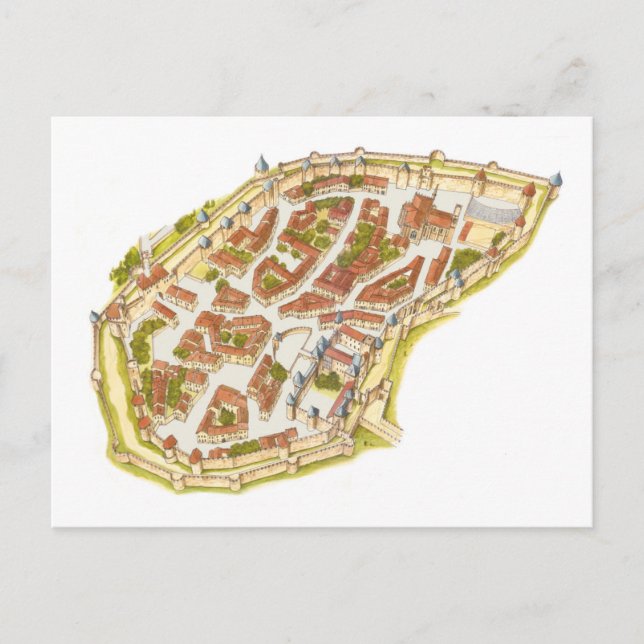 Carcassonne Frankrike. Flygvy Vykort (Framsida)