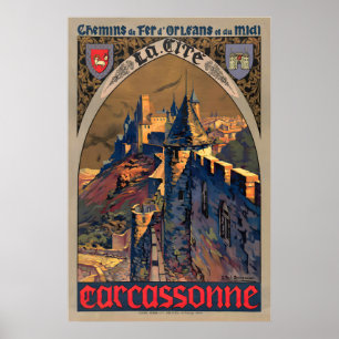 Carcassonne Frankrike Orleans och Midi Railway Poster