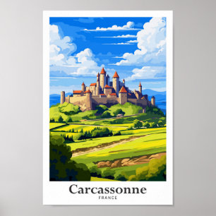Carcassonne Frankrike Travel Vintage Illustration Poster