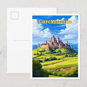 Carcassonne Frankrike Travel Vintage Illustration Vykort