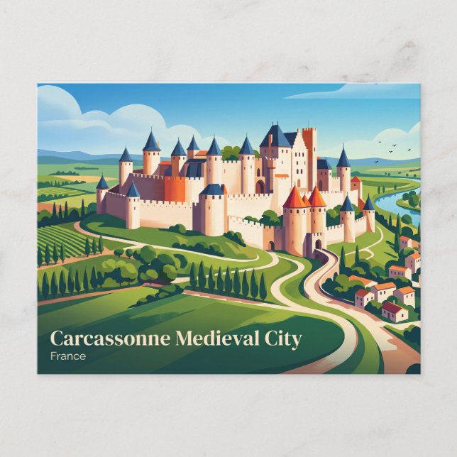 Carcassonne medeltida stad Frankrike Vykort (Framsida)