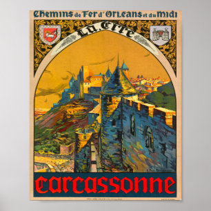Carcassonne Vintage Fransk Travel Poster