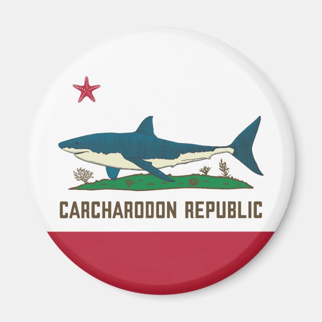 Carcharodon Republic California Flagga White Shark Magnet (Framsidan)