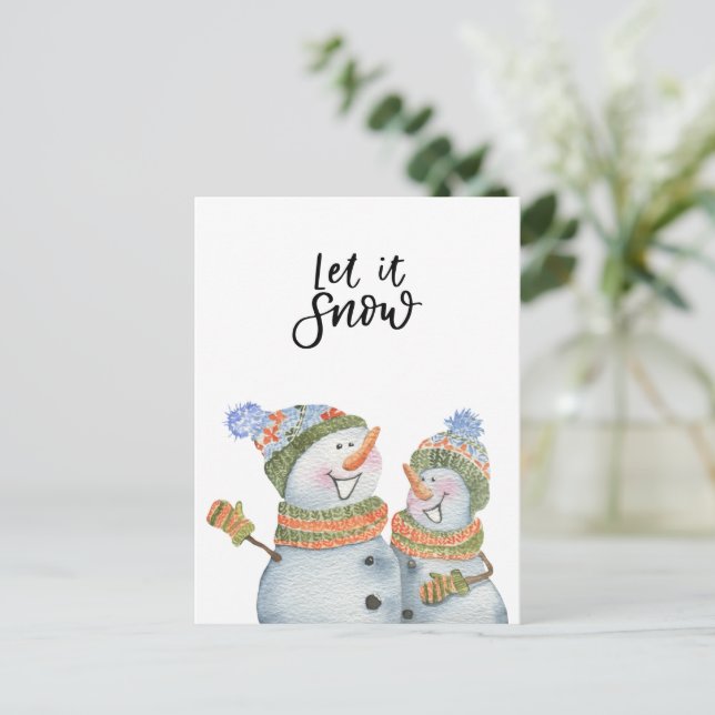 Card (10,8 x 14,2 cm) - Two Snowmen Vykort (Stående Fram)