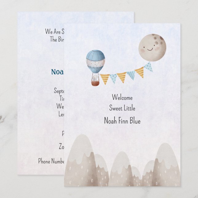 Card (12,7 x 17,8 cm) - Birth Announcement Kaart Inbjudningar (Fram/baksida)