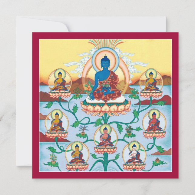CARD 8 Medicine Buddhas - fyrkantigt kort med kuve (Framsida)