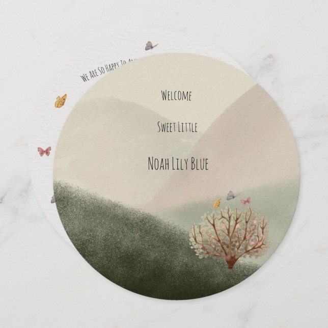 Card (Circle) - Birth Announcement Inbjudningar (Fram/baksida)