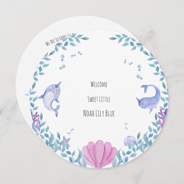 Card (Circle) - Birth Announcement Ocean Inbjudningar (Fram/baksida)