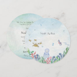 Card (Circle) - Birth Announcement Ocean Inbjudningar