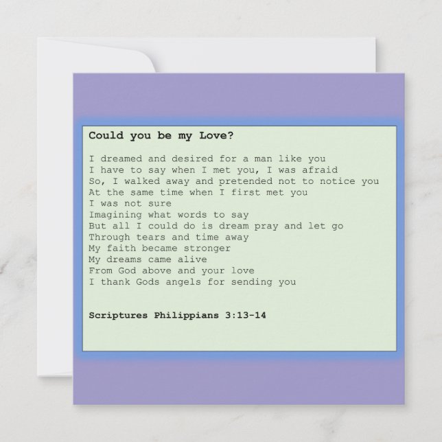 Card ' Could you be my love ' Kort (Framsida)