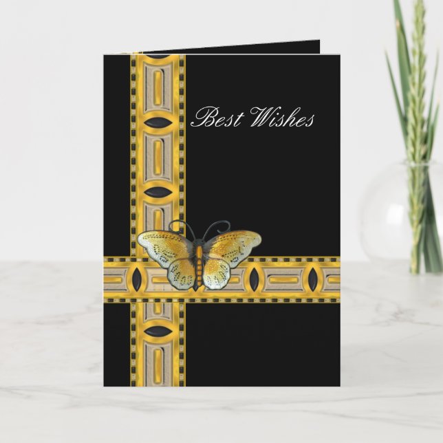 Card Deco Guld Butterfly Best Önskemål Birthday Kort (Framsida)