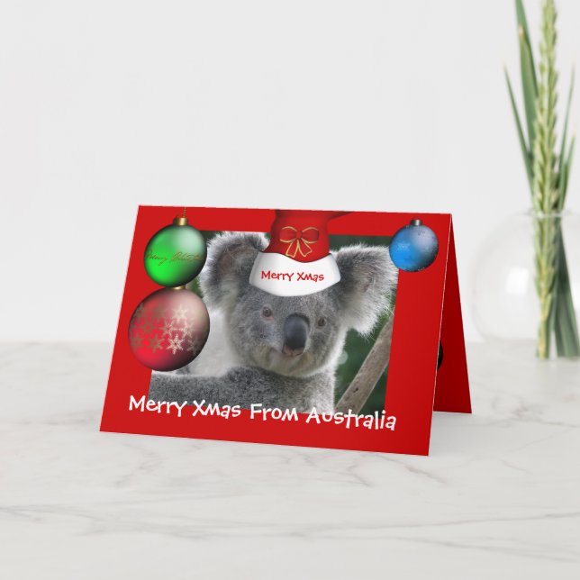 Card God jul från Australien Koala Hat Helgkort (Framsida)