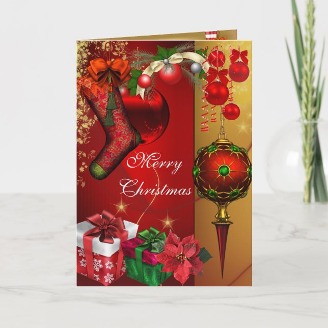 Card God jul Guld Red White-jul Helgkort (Framsida)