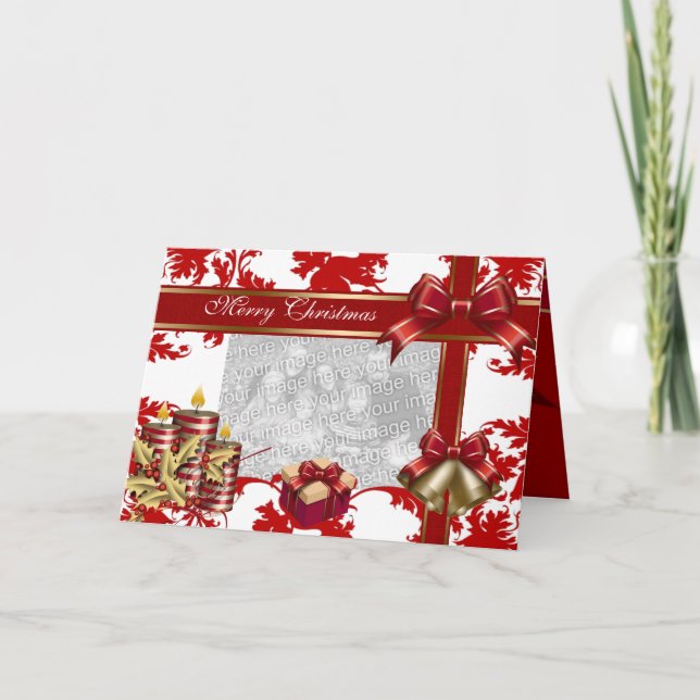 Card God jul Lägg till bild Red White-jul Helgkort (Framsida)