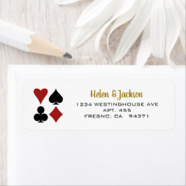 Card Kostym Guld Black Red Las Vegas Bröllop Returadress Etikett