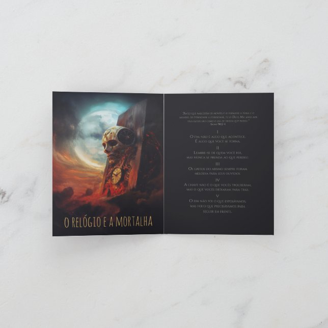 Card O Relógio e a Mortalha Meddelande (Inuti)