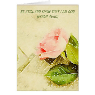 Card rosa ros Psalm som46:10 är stillbilden, och Hälsningskort