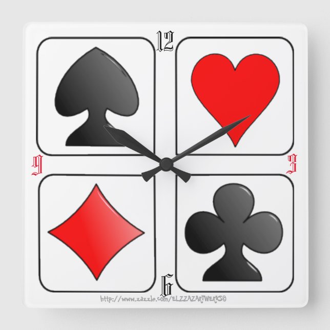 "Card Suite Clock" Fyrkantig Klocka (Framsida)