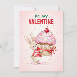 Card With Cute Bunny Hugs A Giant Cupcake  Julkort