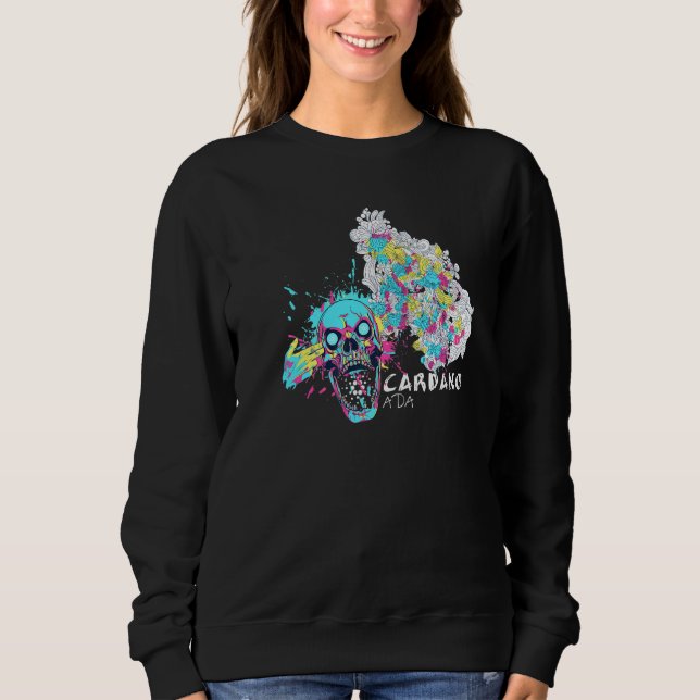Cardano Mind Blown Crypto Skull Art Cryptocurrency T Shirt (Framsida)