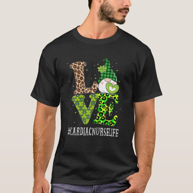 Cardiac Nurse Kärlek St patricks day Gnome Leopard T Shirt (Framsida)