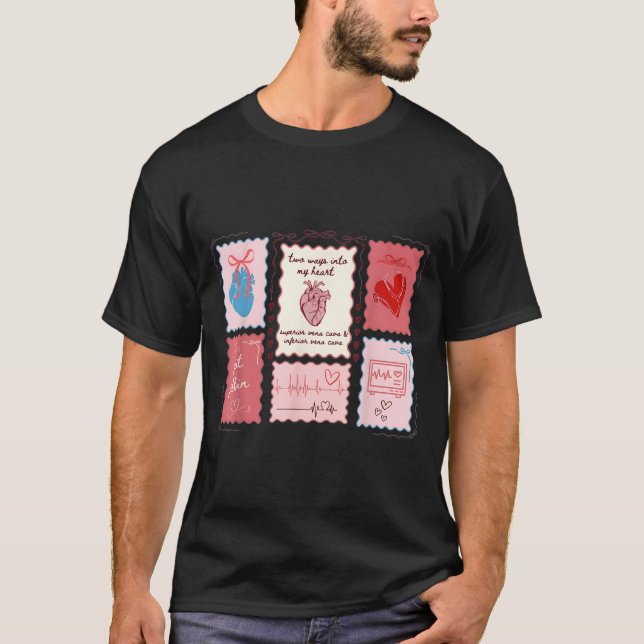 Cardiac Nurse Scalloped Stamp Heart Anatomy Coquet T Shirt (Framsida)