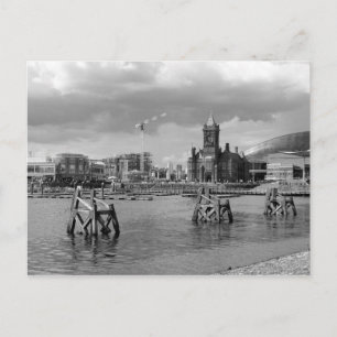 Cardiff Bay, Cardiff, Wales - Black and White Vykort