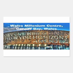 Cardiff Bay Wales Millennium Center, Britain Arts Rektangulärt Klistermärke
