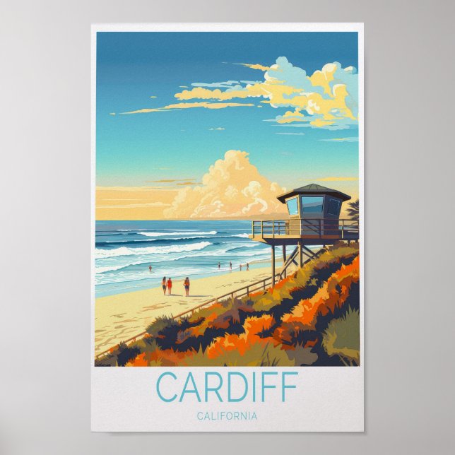 Cardiff California Travel Poster, Cardiff Surfing Poster (Framsidan)