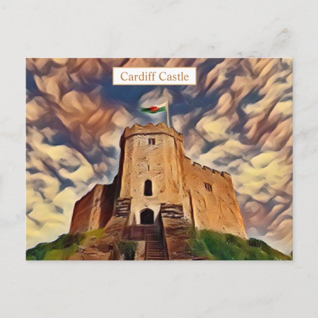 Cardiff Castle Colorful Digital Art Vykort (Framsida)