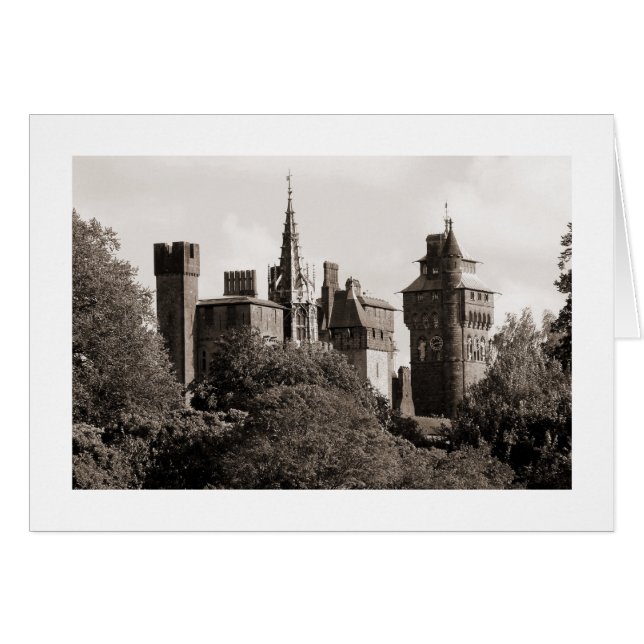Cardiff Castle II - Sepia (Wide Gräns) Hälsningskort (Framsidan Horizontal)