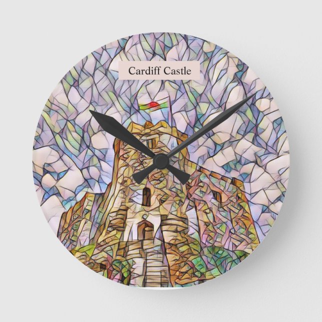 Cardiff Castle Personlig Abstrakt Digital Art Rund Klocka (Framsida)