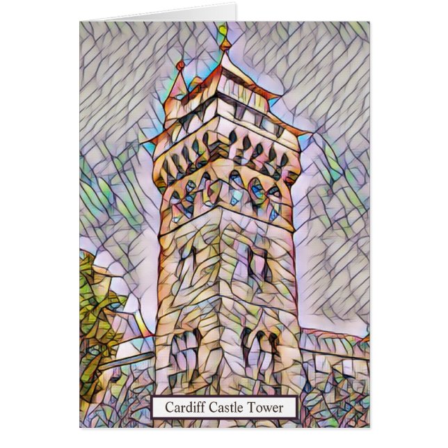 Cardiff Castle Torn Abstrakt Digital Art OBS Kort (Framsidan)