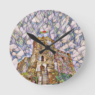 Cardiff Castle Torn Abstrakt Digital Art Rund Klocka