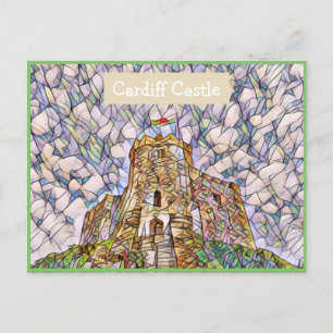 Cardiff Castle, Wales, UK Mosaic Effect Postcard Vykort