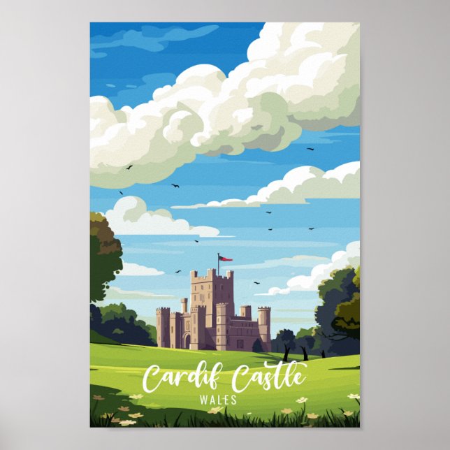 Cardiff Castle Wales vintage resor Poster (Framsidan)