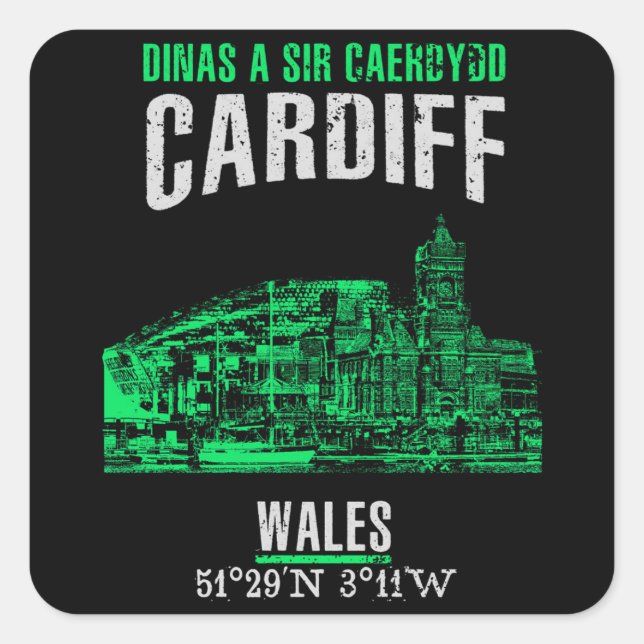 Cardiff Fyrkantigt Klistermärke (Framsida)