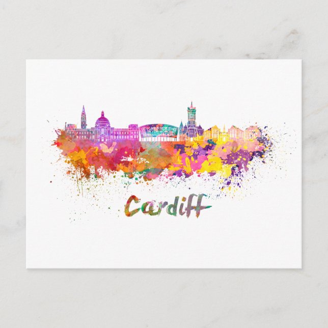 Cardiff Skyline i vattenfärg Vykort (Framsida)