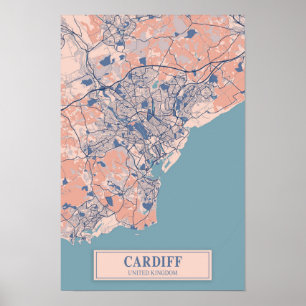 Cardiff Storbritannien Blåsigt Stadskarta Resa Poster