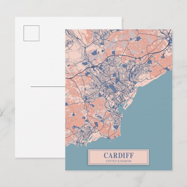 Cardiff Storbritannien Blåsigt Stadskarta Resa Vykort (Fram/baksida)