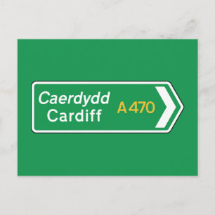 Cardiff, UK Road Sign Vykort