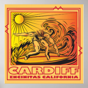 CARDIFF VID SURFA FÖR HAV ENCINITAS KALIFORNIEN POSTER
