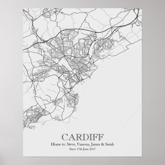 Cardiff Wales Personlig City Karta Poster (Framsidan)